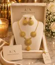 Gold Plated Statement Necklace and Earrings Set - 3
