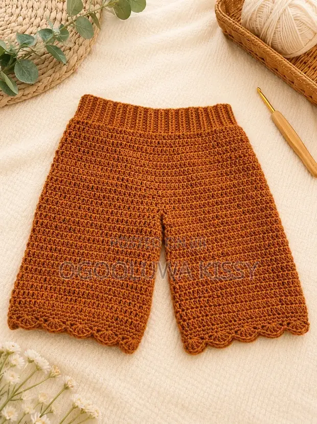 Scallop Hem Crochet Biker Shorts - 1