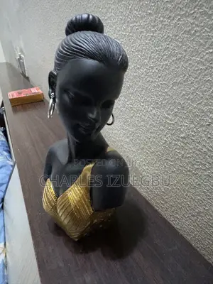 African Lady Figurine Bust - Gold Draped Decor