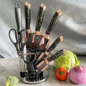 9-Piece Bakin Karfe Na Wuka - Rose Gold Marble Pattern
