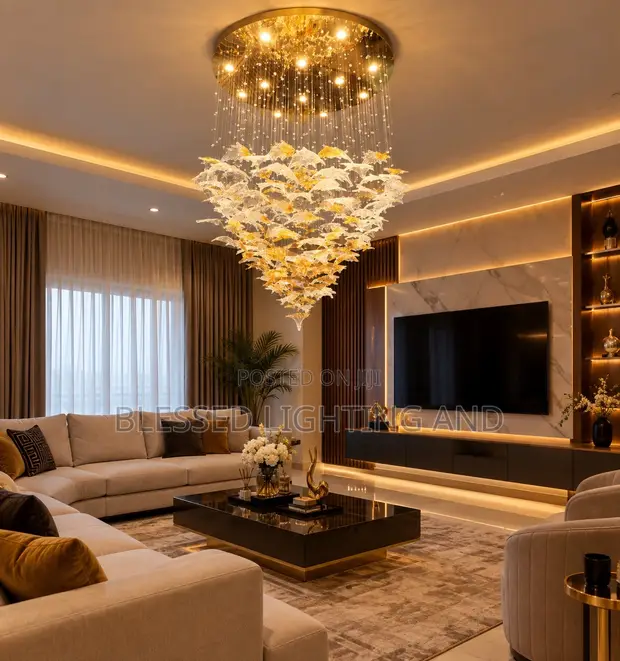 600mm Luxury Modern Glass Leaf Chandelier Light - 1
