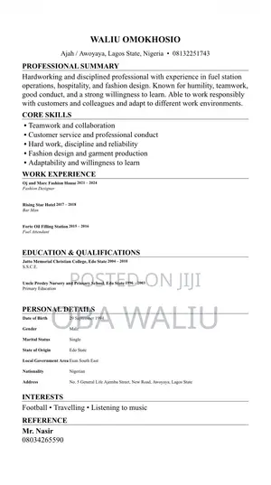 Manufacturing CV - Hardworking & Disciplined Individual
