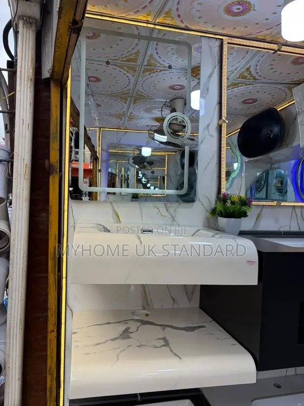 Modern White Marble-Pattern Wall-Hung Bathroom Vanity - 1