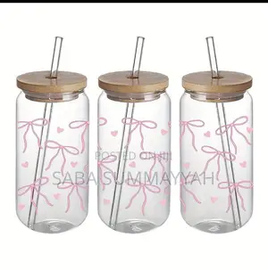 500ML Glass Tumbler Cup with Bamboo Lid & Straw (Set of 3)