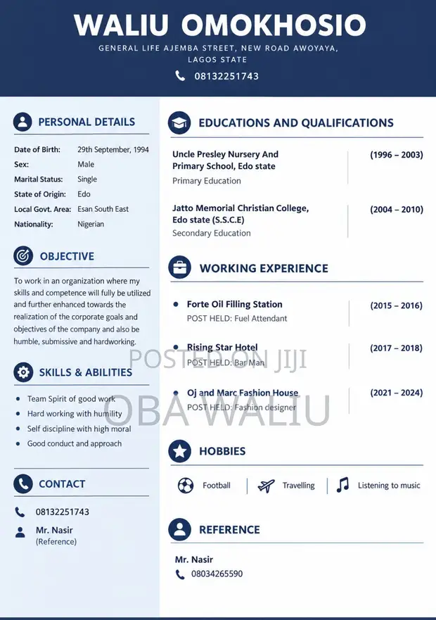 House Keeper/Cleaner CV - Graduate, OND - 1