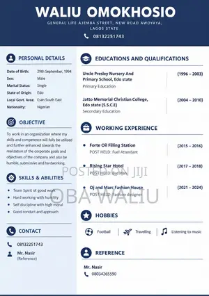 House Keeper/Cleaner CV - Graduate, OND