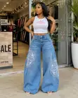 Zara Baggy Jeans - Blue, Sky Blue, Pattern - 3