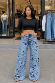 Zara Baggy Jeans - Blue, Sky Blue, Pattern - 5