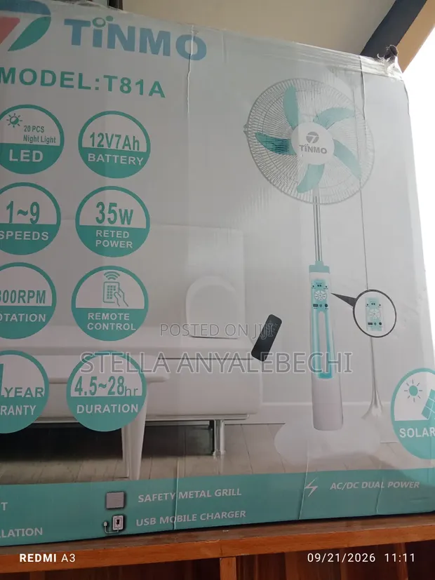 AC/DC Solar Rechargeable Fan with Remote & Adapter (18-inch) - 1