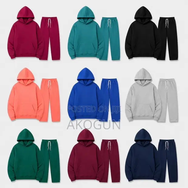 2pcs Unisex Plain Hoodie Joggers Set - Thick Quality Tracksuit - 1