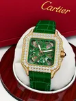 Cartier Luxury Leather Strap Skeleton Face Watch - 2