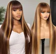 Blonde Wigs with Bangs - Long Straight Synthetic - 1