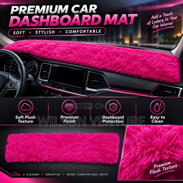 Fluffy Pink Car Dashboard Mat - 1