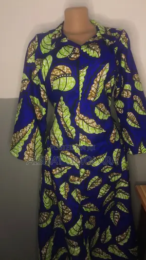 Ankara Shirt Dress - Blue Leaf Print - Size 12