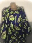 Ankara Shirt Dress - Blue Leaf Print - Size 12 - 3