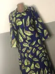 Ankara Shirt Dress - Blue Leaf Print - Size 12 - 4
