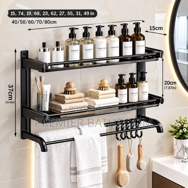 Premier Bathroom 3-Step Shelf - Black - 1