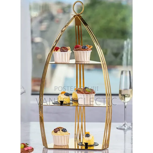 Elegant 3-Tier Rose Gold Teardrop Dessert Stand - 1