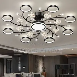 Semi-Flush Ceiling Chandelier - Modern Black Branch Tree Design