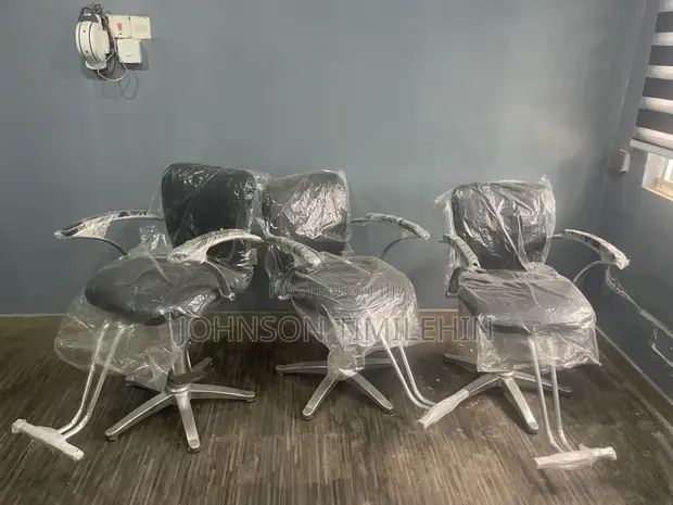 3 Used Salon Chairs - Black Leather - 1