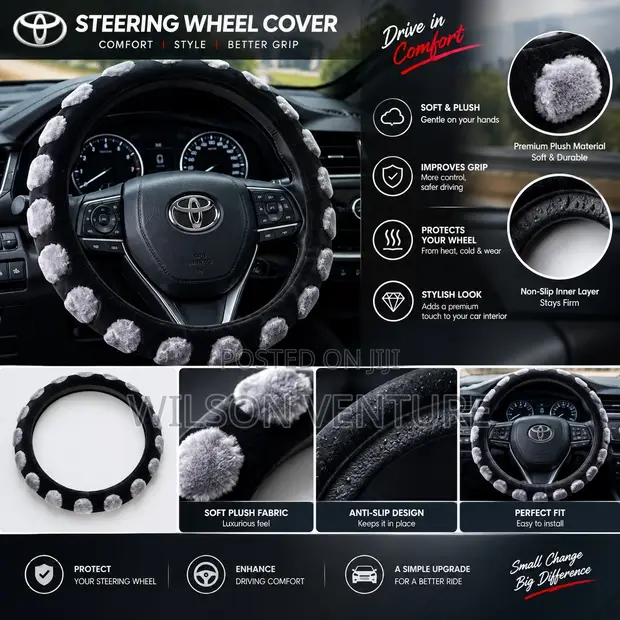 Classic Fluffy Steering Wheel Cover - Black/Gray - 1