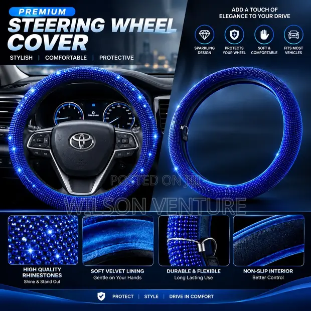 Classic Steering Wheel Cover with Blue Diamond Stone - 1