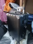 Small Black Aluminium Travel Luggage with Leather Handles - 1