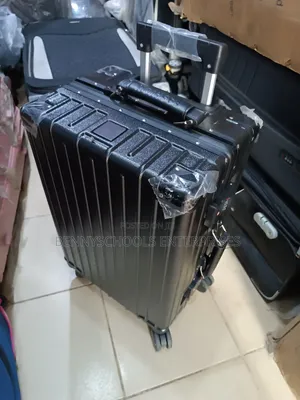 Small Black Aluminium Travel Luggage with Leather Handles