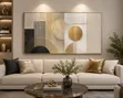 Modern Geometric Gold Circle Canvas Wall Art - 1