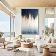 Vertical Abstract Wall Art - Navy Blue & White Textured Canvas - 1
