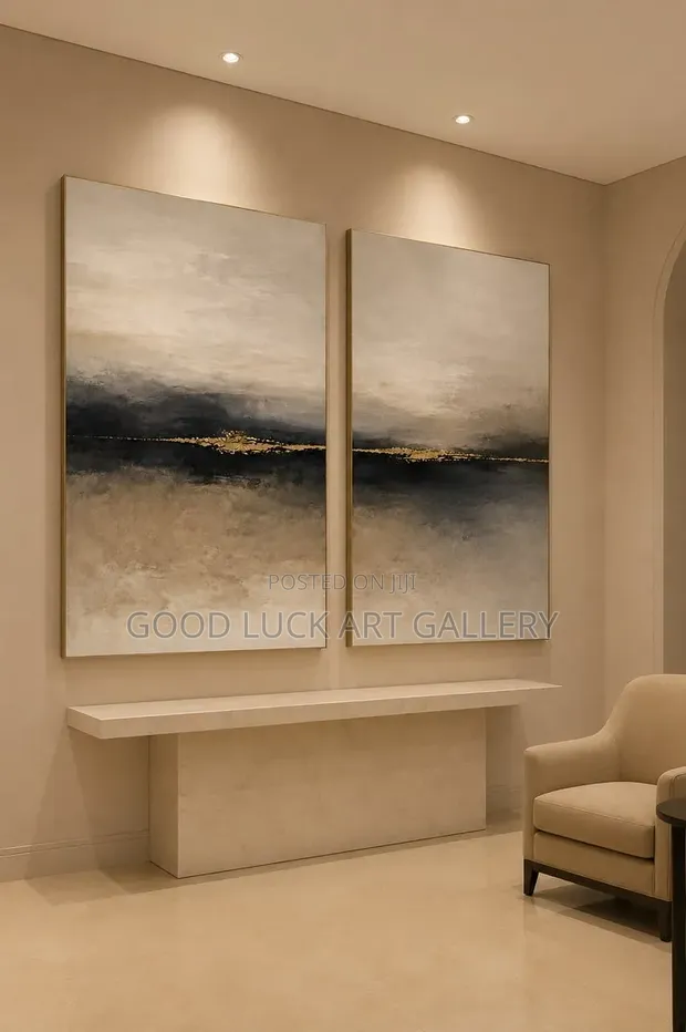 Modern Abstract Diptych Canvas Art - Gold Frames - 1