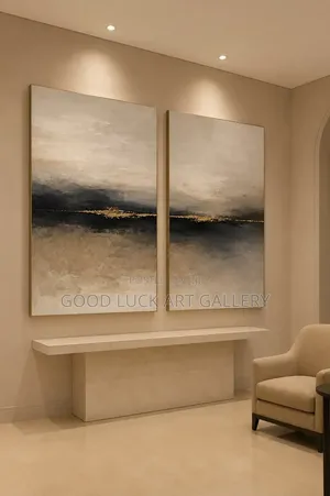Modern Abstract Diptych Canvas Art - Gold Frames