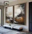 Modern Abstract Diptych Canvas Art - Gold Frames - 2
