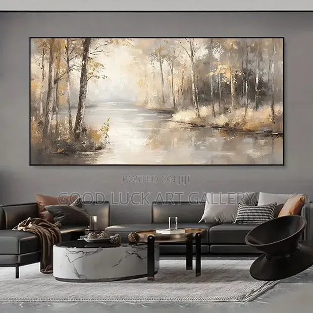 Framed Canvas Art - Misty Forest Landscape - 1
