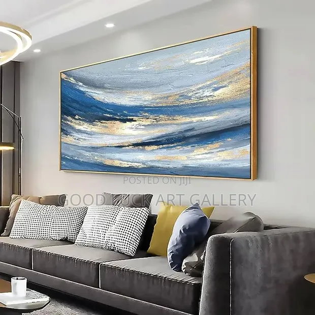 Abstract Navy Blue & Gold Foil Canvas Wall Art - 1
