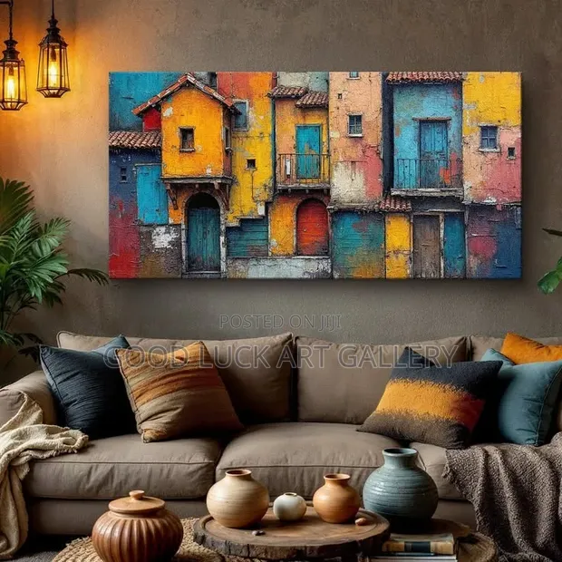 Rustic Village Houses Canvas Wall Art - 1