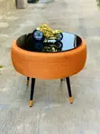 Orange Rope Tyre Center Table with 3D Black Glass Top - 2