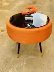 Orange Rope Tyre Center Table with 3D Black Glass Top - 3
