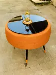 Orange Rope Tyre Center Table with 3D Black Glass Top - 4
