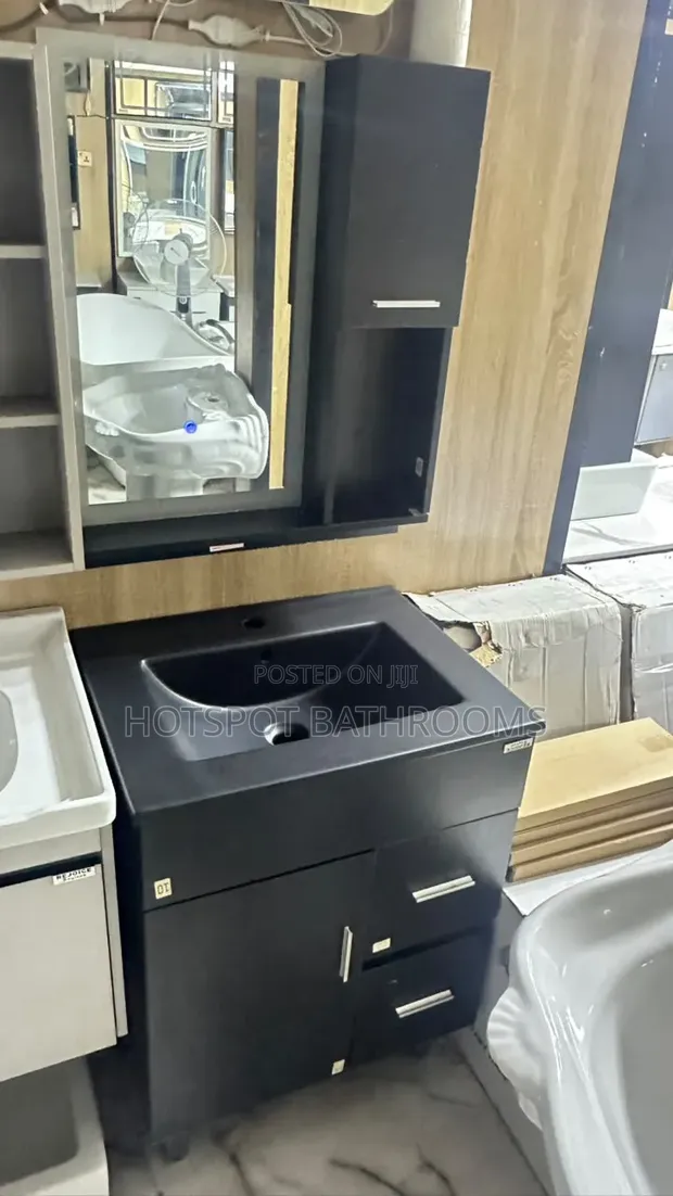 Matt Black Cabinet with LED Mirror - 1