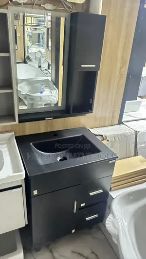 Matt Black Cabinet with LED Mirror