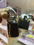 Black Embossed Monogram Structured Handbag with Golden Chain - 1
