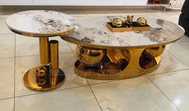 Imported Centre Table and Stool - Gold - 1
