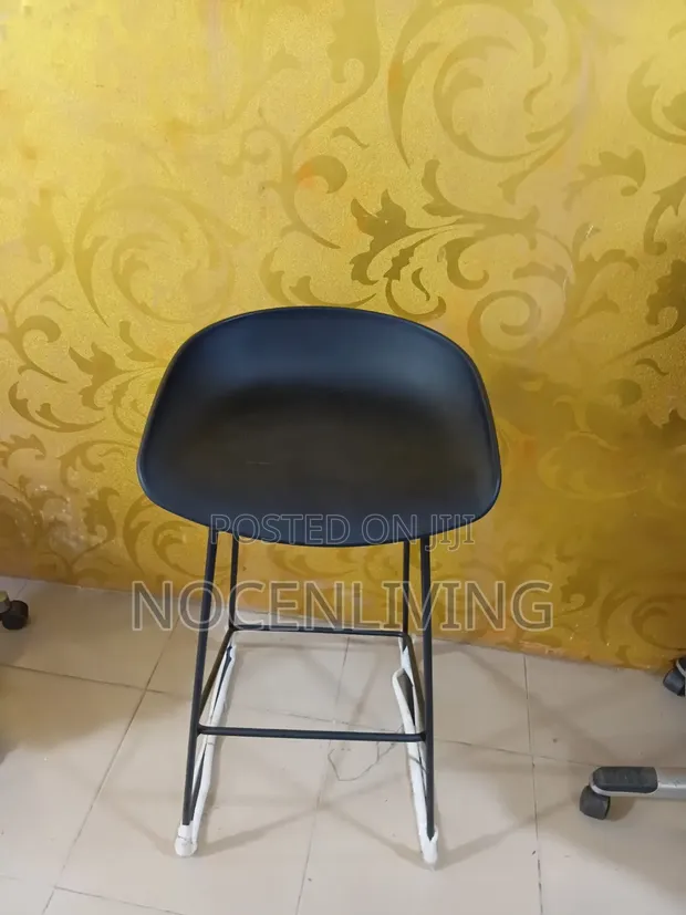 Modern High Bar Stool - Black Plastic & Metal - 1