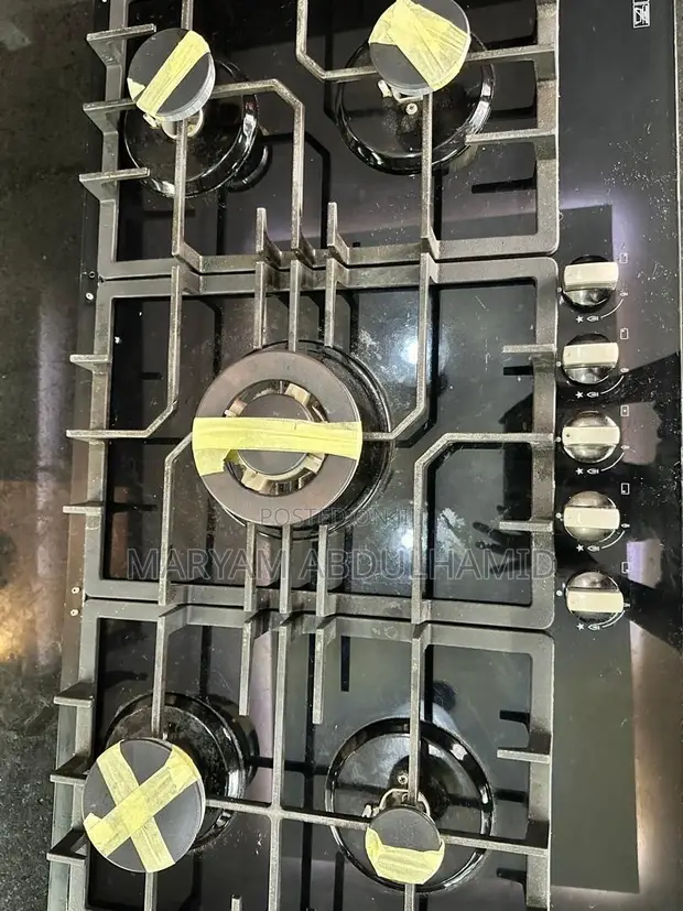 Used Black 5-Burner Glass Gas Cooker - 1