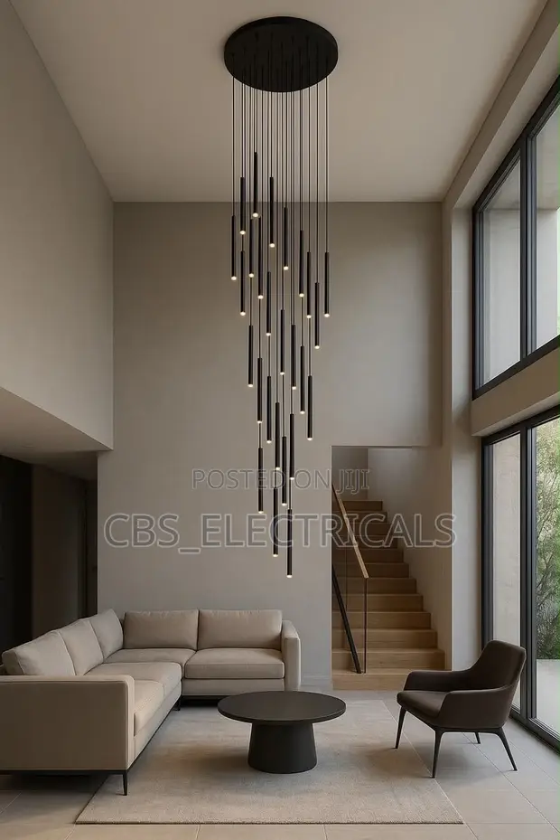 Modern Minimalist Black Cylinder Tube Chandelier (30 Drops) - 1
