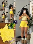 A&D Jumpsuit Na Yellow Na Classic Na Polyester Ga Mata, Girman S-XXL - 1