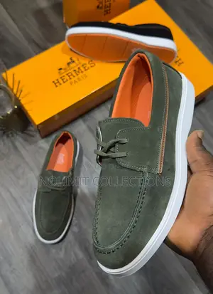 Hermes Suede Lace-Up Shoes - White Soles