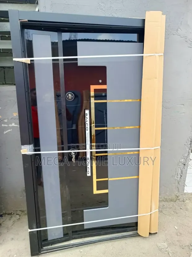 Grey Glass Gold Accent Security Door - 1