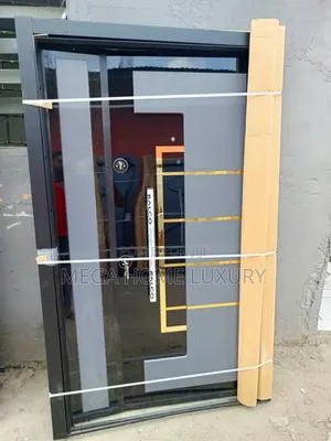 Grey Glass Gold Accent Security Door